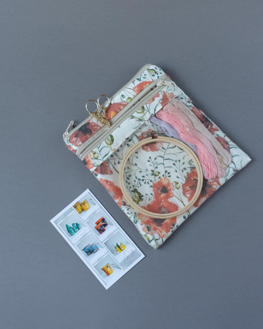Project bag for Embroidery projects. Stitch Project Case Storage Travel Hand Sewing Projects. Sizes 13x11 or 8x9inches