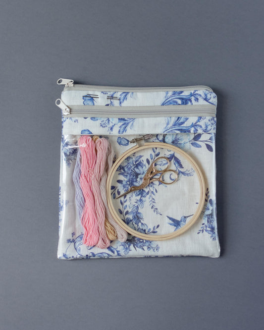Project bag for Embroidery projects. Stitch Project Case Storage Travel Hand Sewings. Toile de jouy pattern. Sizes 13x11 or 8x9inches
