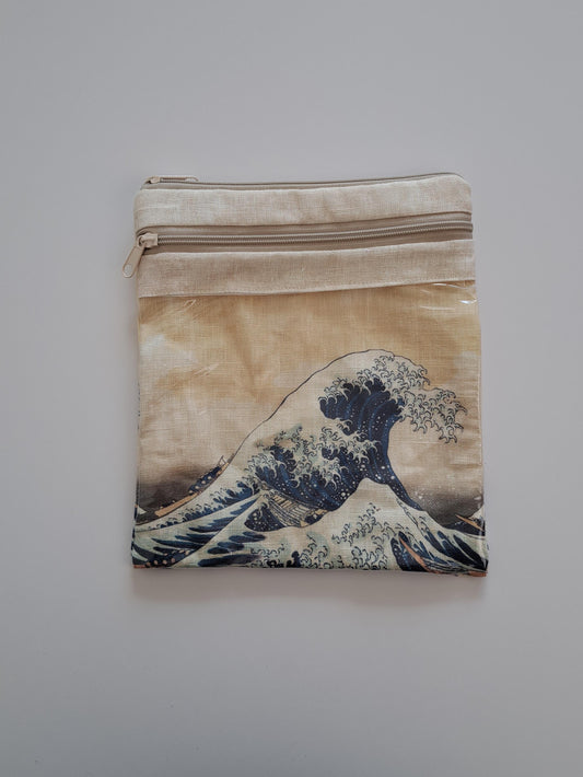 Katsushika Hokusai The Great Wave off Kanagawa project bag for Embroidery projects. Storage Travel Hand Sewing Projects. Sizes 13x11 or 8x9