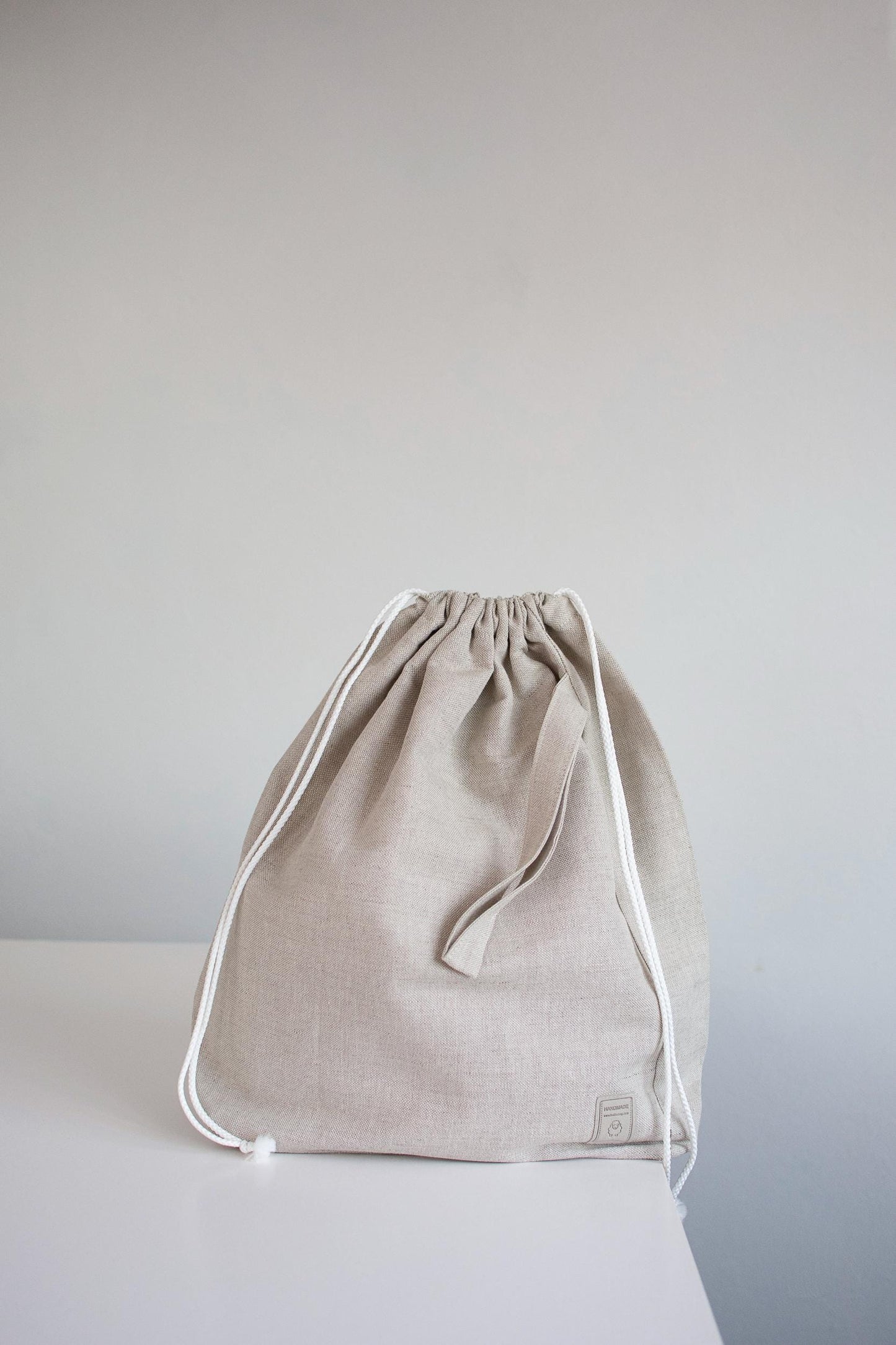 Small, Medium and Large Natural grey linen drawstring project bags. Set of 3 Linen Knitter Project Bags.