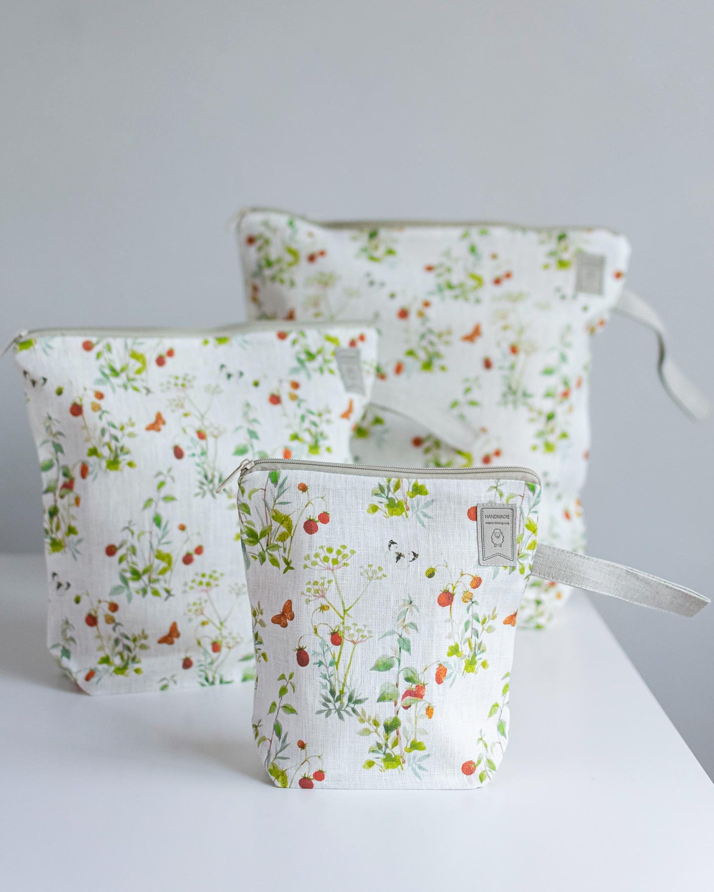 Work in progress Project Bag with zipper with Strawberry print Sizes Small, Medium, Large.