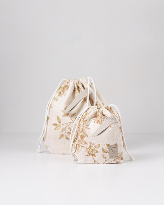 Project bags. Set of 2 Knitter Project Bags. Large and Small. Summer Flowers collection. Brown Roses pattern. Toile de jouy print.
