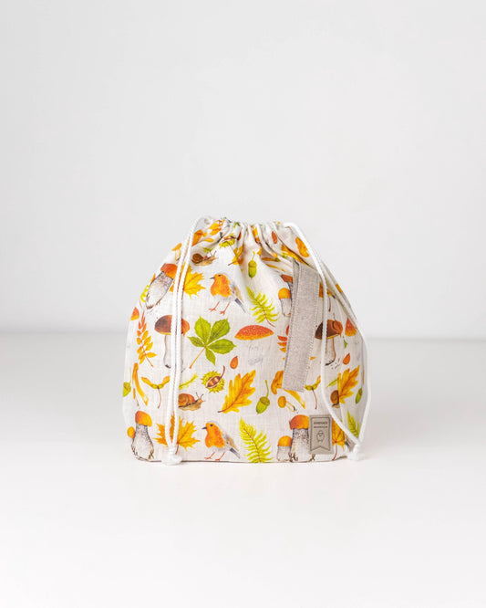 Project bags. Set of 2 Knitter Project Bags. Large and Small.  Autumn leaf print